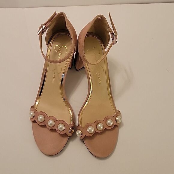 JESSICA SIMPSON FAUX EARL'S STRAP ADJUSTABLE BUCKLE ALMOND TOE BLOCK HEEL SANDAL - Picture 2 of 16